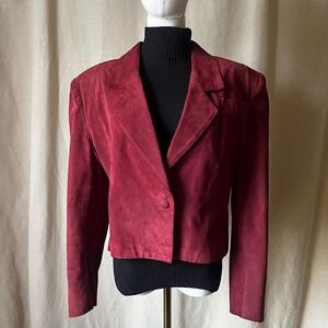 Vintage Avanti Burgundy Pig Suede Cropped Blazer Jacket Yugoslavia 90s‎ Size 10